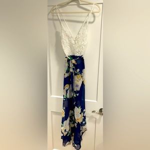 White and Navy lace and floral dress
